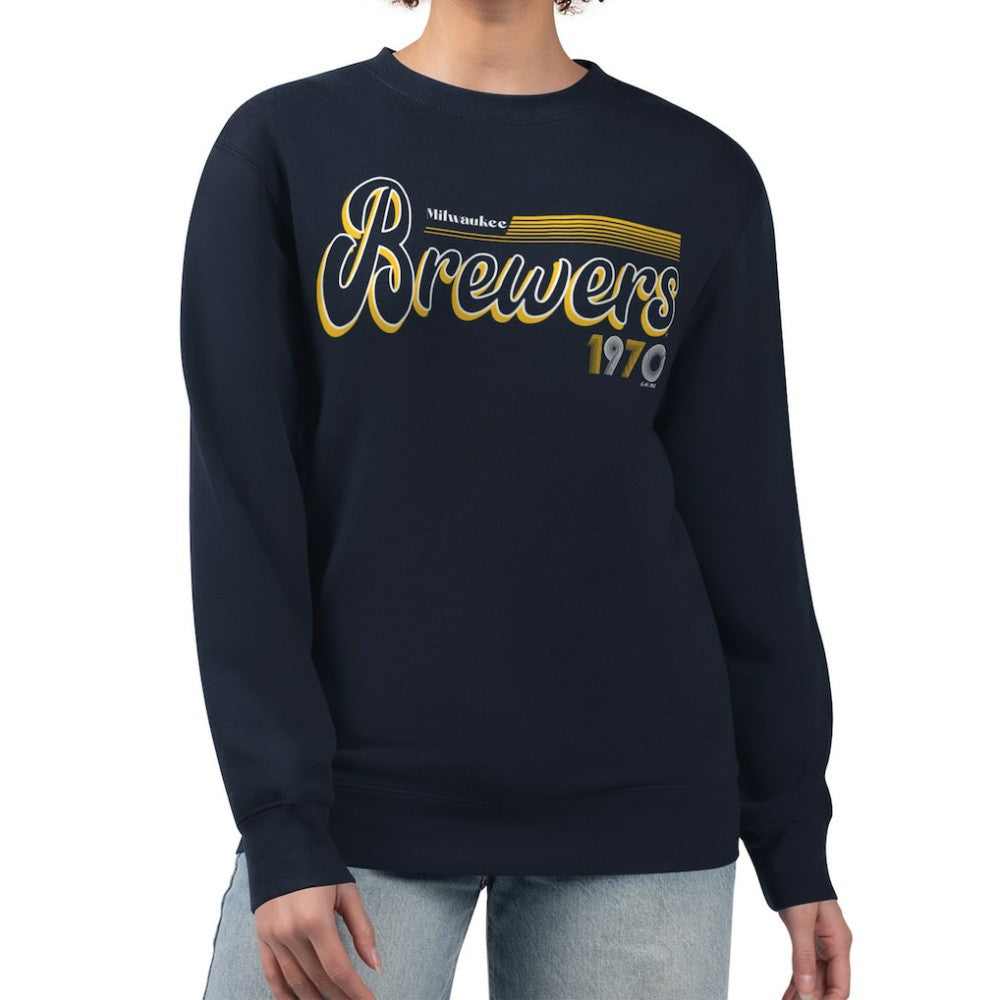 Milwaukee Brewers Starter Women's Groovy Script Team Fleece Pullover Sweatshirt - MLB