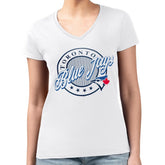 Toronto Blue Jays G-III 4Her by Carl Banks Women's Super-Slim Fit Lightweight Pinstripe Circle V-Neck T-Shirt - MLB