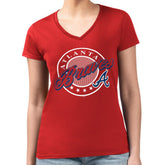 Atlanta Braves G-III 4Her by Carl Banks Women's Super-Slim Fit Lightweight Pinstripe Circle V-Neck T-Shirt - MLB