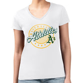Athletics G-III 4Her by Carl Banks Women's Super-Slim Fit Lightweight Pinstripe Circle V-Neck T-Shirt - MLB