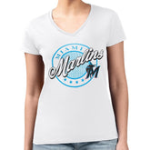 Miami Marlins G-III 4Her by Carl Banks Women's Super-Slim Fit Lightweight Pinstripe Circle V-Neck T-Shirt - MLB