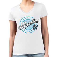 Miami Marlins G-III 4Her by Carl Banks Women's Super-Slim Fit Lightweight Pinstripe Circle V-Neck T-Shirt - MLB