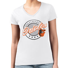 Baltimore Orioles G-III 4Her by Carl Banks Women's Super-Slim Fit Lightweight Pinstripe Circle V-Neck T-Shirt - MLB