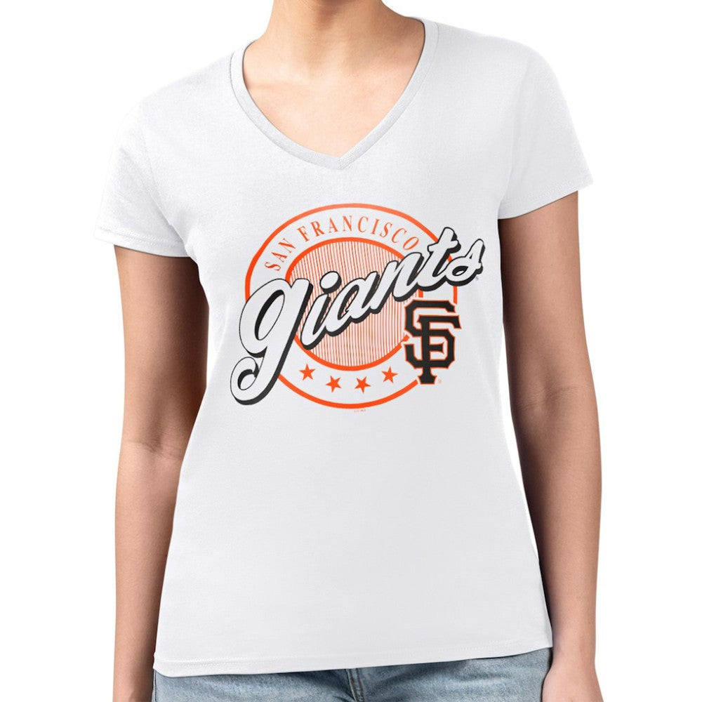 San Francisco Giants G-III 4Her by Carl Banks Women's Super-Slim Fit Lightweight Pinstripe Circle V-Neck T-Shirt - MLB
