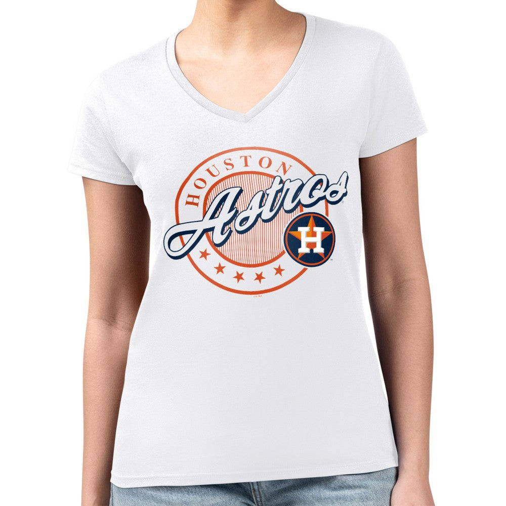 Houston Astros G-III 4Her by Carl Banks Women's Super-Slim Fit Lightweight Pinstripe Circle V-Neck T-Shirt - MLB