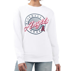 Los Angeles Angels G-III 4Her by Carl Banks Women's Pinstripe Circle Team Fleece Pullover Sweatshirt - MLB