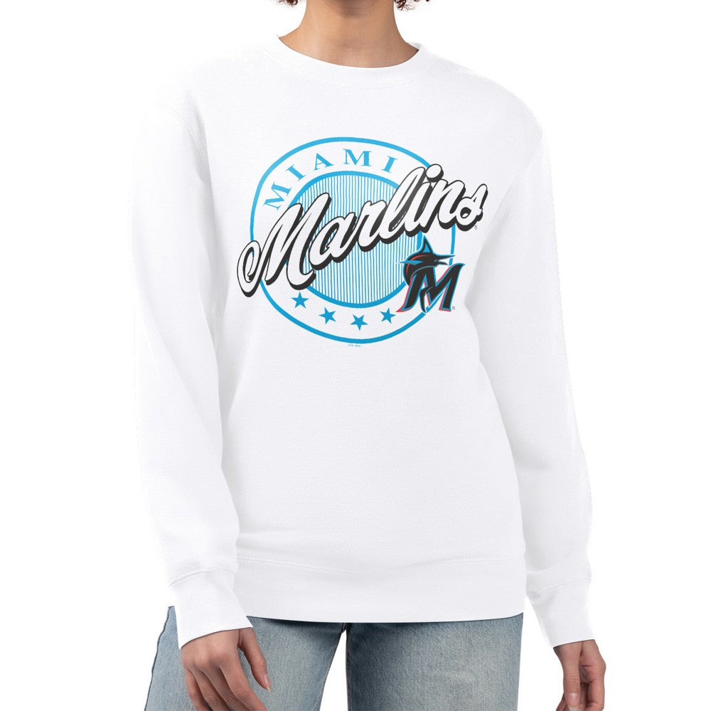 Miami Marlins G-III 4Her by Carl Banks Women's Pinstripe Circle Team Fleece Pullover Sweatshirt - MLB
