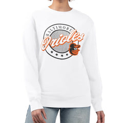 Baltimore Orioles G-III 4Her by Carl Banks Women's Pinstripe Circle Team Fleece Pullover Sweatshirt - MLB