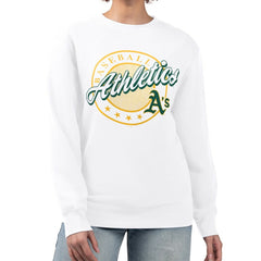 Athletics G-III 4Her by Carl Banks Women's Pinstripe Circle Team Fleece Pullover Sweatshirt - MLB