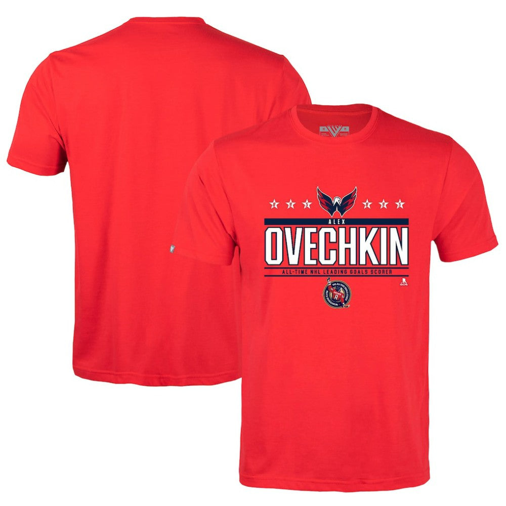 Alexander Ovechkin Washington Capitals Levelwear NHL All-Time Leading Goal Scorer Milestone Stars Name & Number Richmond T-Shirt - Red - NHL