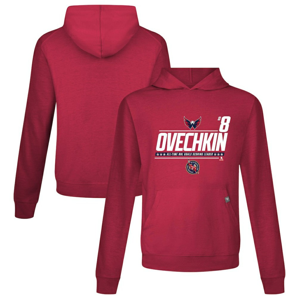 Alexander Ovechkin Washington Capitals Levelwear NHL All-Time Leading Goal Scorer Milestone Name & Number Relay Pullover Hoodie - Red - NHL