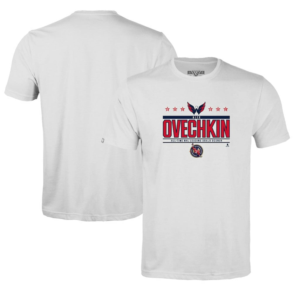 Alexander Ovechkin Washington Capitals Levelwear Youth NHL All-Time Leading Goal Scorer Milestone Stars Name & Number Little Richmond T-Shirt - White - NHL