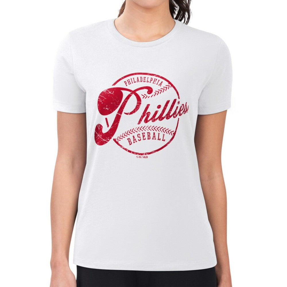 Philadelphia Phillies G-III 4Her by Carl Banks Women's Super-Slim Fit Lightweight Distressed Baseball Team T-Shirt - MLB