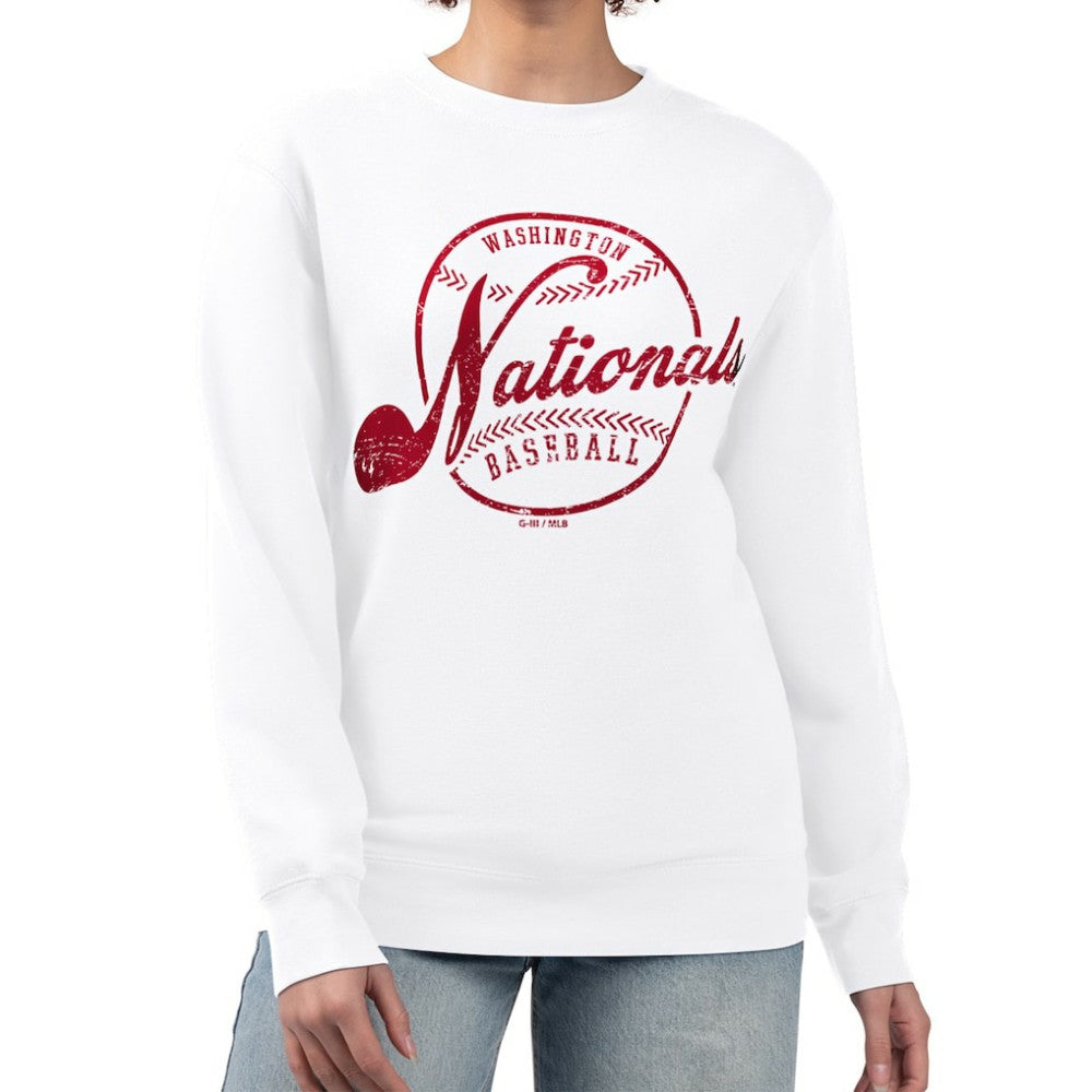 Washington Nationals G-III 4Her by Carl Banks Women's Distressed Baseball Team Fleece Pullover Sweatshirt - MLB