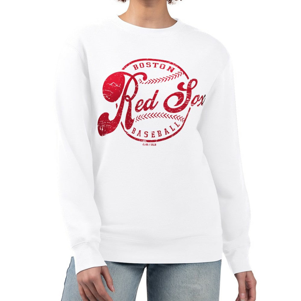 Boston Red Sox G-III 4Her by Carl Banks Women's Distressed Baseball Team Fleece Pullover Sweatshirt - MLB