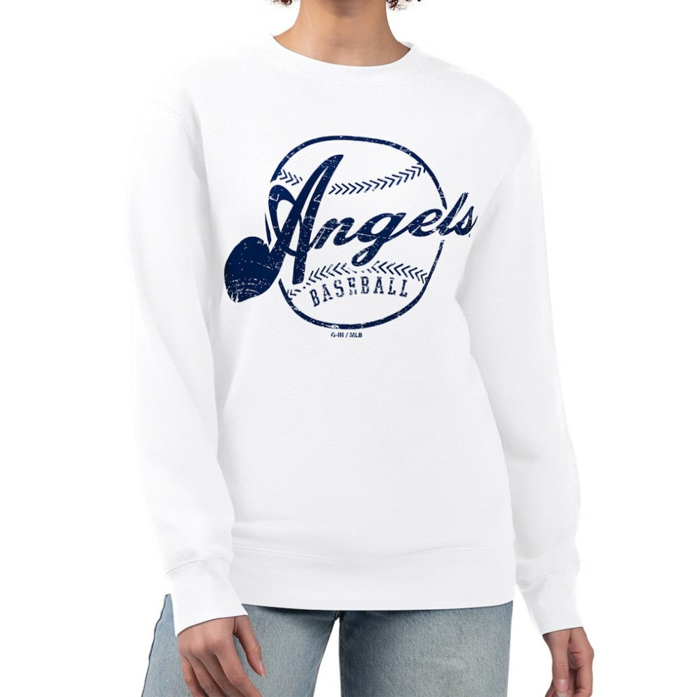Los Angeles Angels G-III 4Her by Carl Banks Women's Distressed Baseball Team Fleece Pullover Sweatshirt - MLB