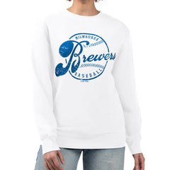 Milwaukee Brewers G-III 4Her by Carl Banks Women's Distressed Baseball Team Fleece Pullover Sweatshirt - MLB