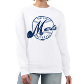 New York Mets G-III 4Her by Carl Banks Women's Distressed Baseball Team Fleece Pullover Sweatshirt - MLB