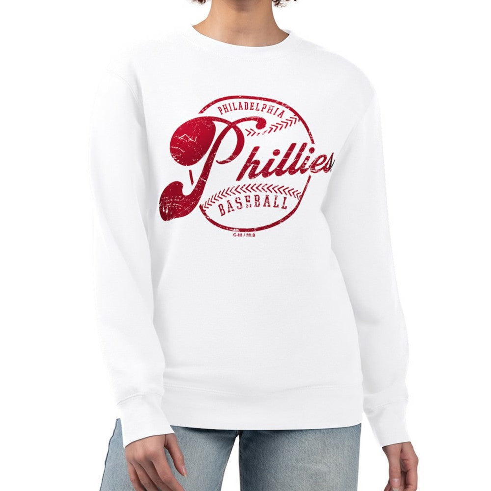 Philadelphia Phillies G-III 4Her by Carl Banks Women's Distressed Baseball Team Fleece Pullover Sweatshirt - MLB