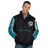 Miami Dolphins Starter Thursday Night Gridiron Vintage Logo Half-Zip Jacket Black | NFL
