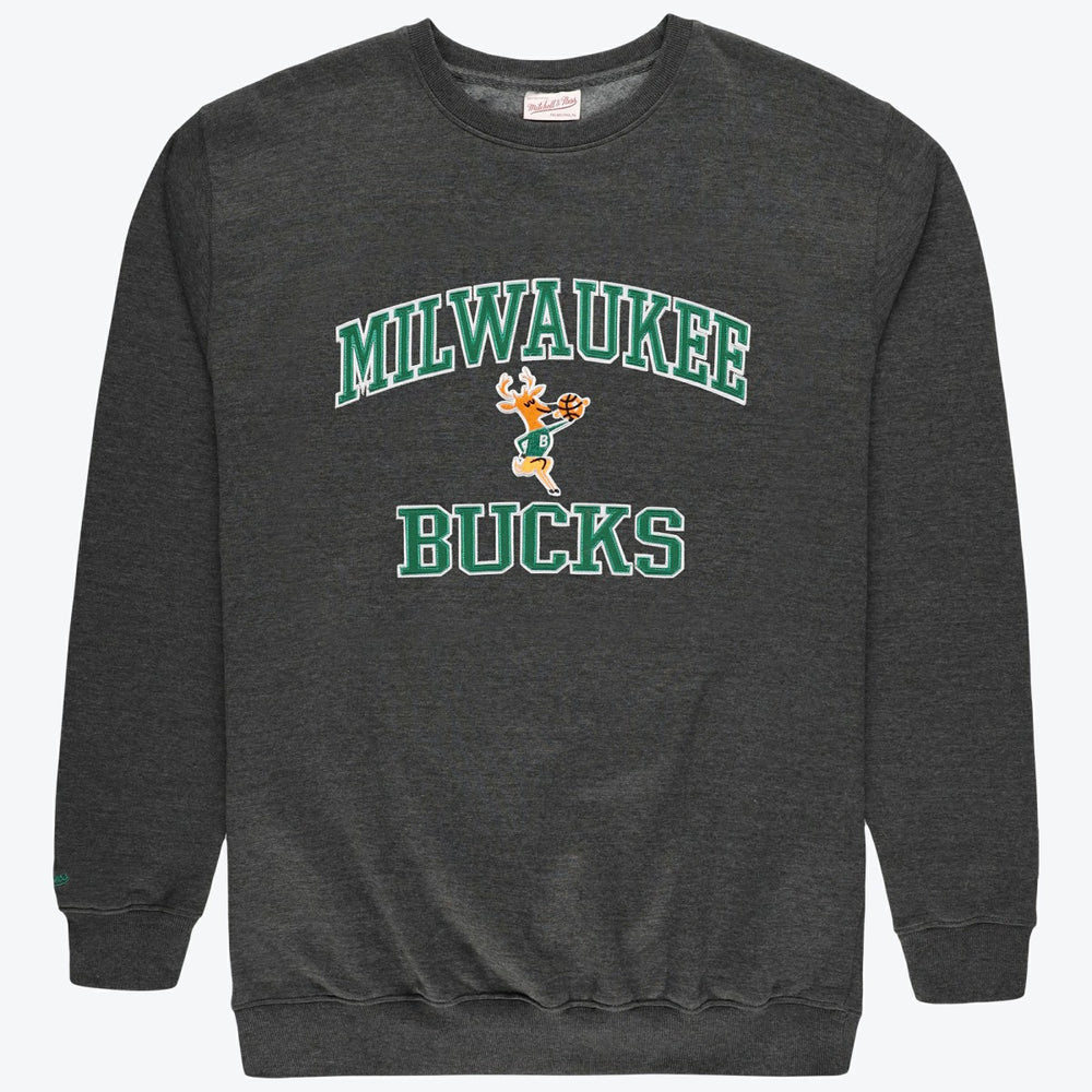 Milwaukee Bucks Hardwood Classics Big & Tall Crewneck Sweatshirt Heather Charcoal - NBA