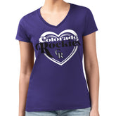 Colorado Rockies G-III 4Her by Carl Banks Women's Super-Slim Fit Lightweight Double Heart V-Neck T-Shirt - MLB