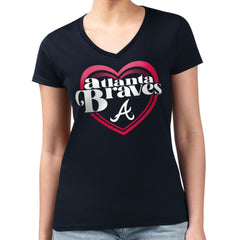Atlanta Braves G-III 4Her by Carl Banks Women's Super-Slim Fit Lightweight Double Heart V-Neck T-Shirt - MLB