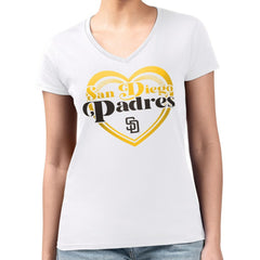 San Diego Padres G-III 4Her by Carl Banks Women's Super-Slim Fit Lightweight Double Heart V-Neck T-Shirt - MLB