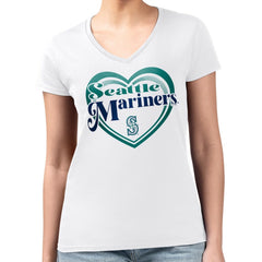 Seattle Mariners G-III 4Her by Carl Banks Women's Super-Slim Fit Lightweight Double Heart V-Neck T-Shirt - MLB
