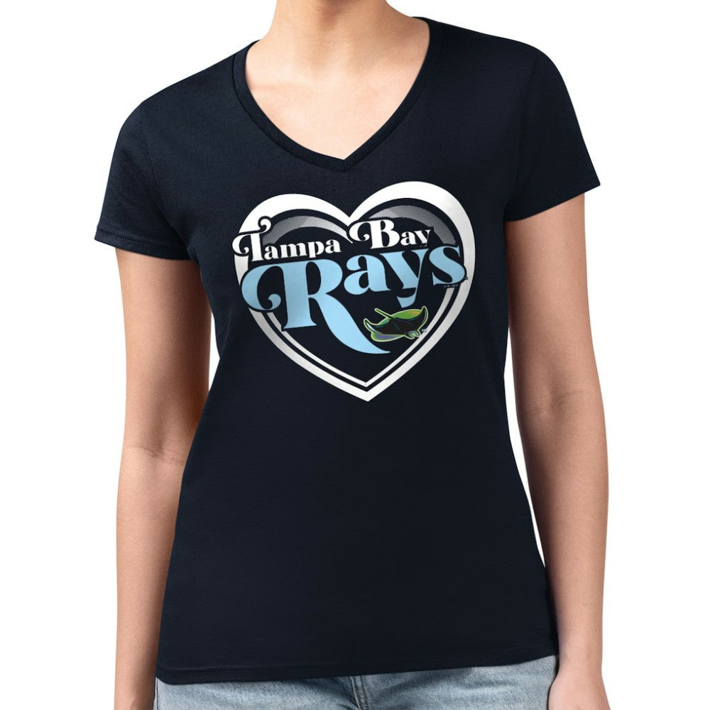 Tampa Bay Rays G-III 4Her by Carl Banks Women's Super-Slim Fit Lightweight Double Heart V-Neck T-Shirt - MLB