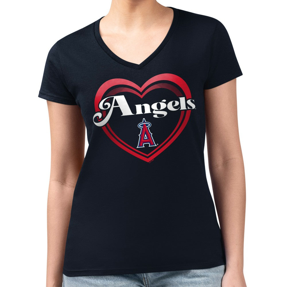 Los Angeles Angels G-III 4Her by Carl Banks Women's Super-Slim Fit Lightweight Double Heart V-Neck T-Shirt - MLB
