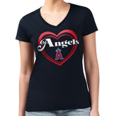 Los Angeles Angels G-III 4Her by Carl Banks Women's Super-Slim Fit Lightweight Double Heart V-Neck T-Shirt - MLB