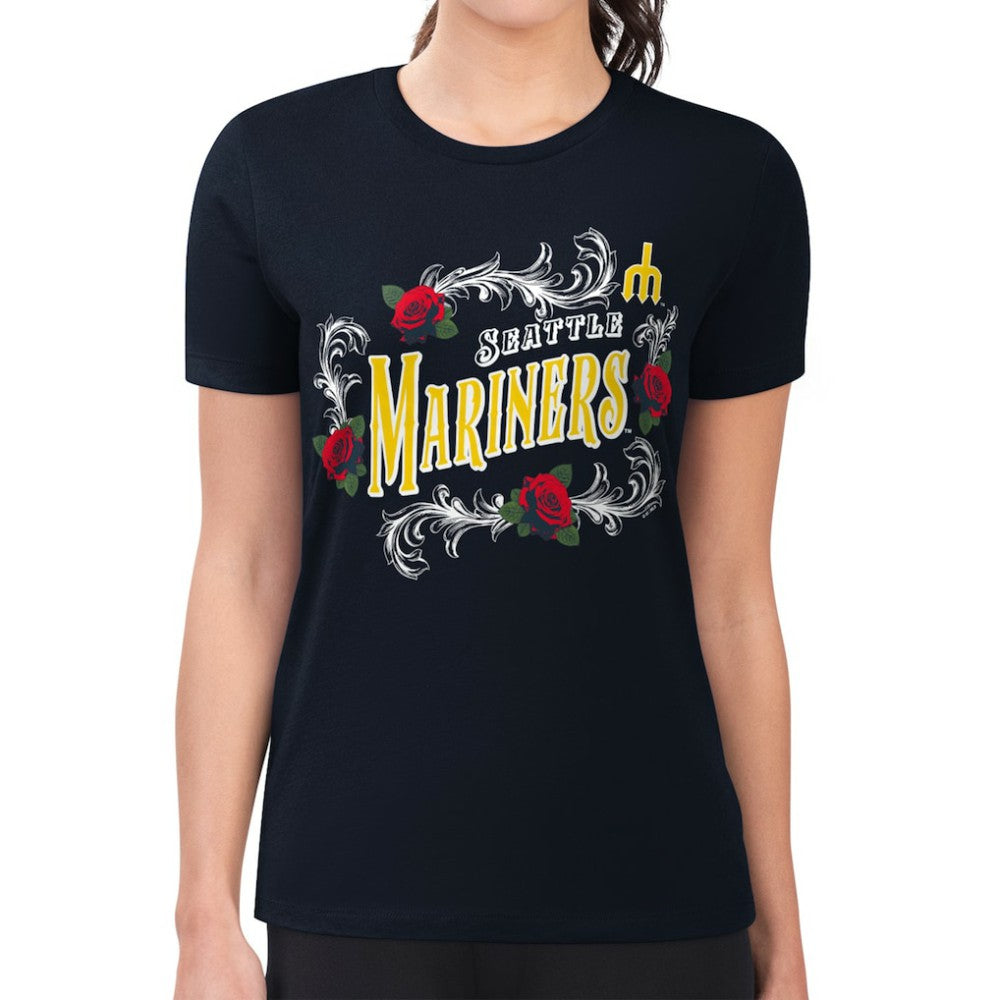 Seattle Mariners G-III 4Her by Carl Banks Women's Super-Slim Fit Lightweight Retro Roses T-Shirt - MLB