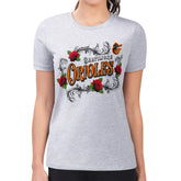 Baltimore Orioles G-III 4Her by Carl Banks Women's Super-Slim Fit Lightweight Retro Roses T-Shirt - MLB