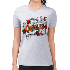 Baltimore Orioles G-III 4Her by Carl Banks Women's Super-Slim Fit Lightweight Retro Roses T-Shirt - MLB