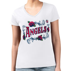Los Angeles Angels G-III 4Her by Carl Banks Women's Super-Slim Fit Lightweight Retro Roses V-Neck T-Shirt - MLB