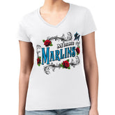Miami Marlins G-III 4Her by Carl Banks Women's Super-Slim Fit Lightweight Retro Roses V-Neck T-Shirt - MLB