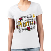 Pittsburgh Pirates G-III 4Her by Carl Banks Women's Super-Slim Fit Lightweight Retro Roses V-Neck T-Shirt - MLB