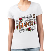 San Francisco Giants G-III 4Her by Carl Banks Women's Super-Slim Fit Lightweight Retro Roses V-Neck T-Shirt - MLB