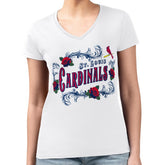 St. Louis Cardinals G-III 4Her by Carl Banks Women's Super-Slim Fit Lightweight Retro Roses V-Neck T-Shirt - MLB