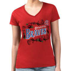 Atlanta Braves G-III 4Her by Carl Banks Women's Super-Slim Fit Lightweight Retro Roses V-Neck T-Shirt - MLB