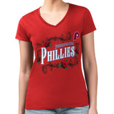 Philadelphia Phillies G-III 4Her by Carl Banks Women's Super-Slim Fit Lightweight Retro Roses V-Neck T-Shirt - MLB