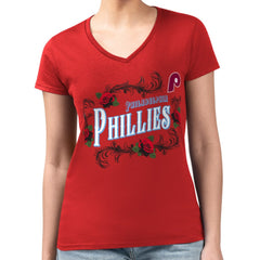 Philadelphia Phillies G-III 4Her by Carl Banks Women's Super-Slim Fit Lightweight Retro Roses V-Neck T-Shirt - MLB