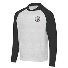 Pittsburgh Steelers Antigua Urgent Pullover Hoodie Black/Heather Gray | NFL