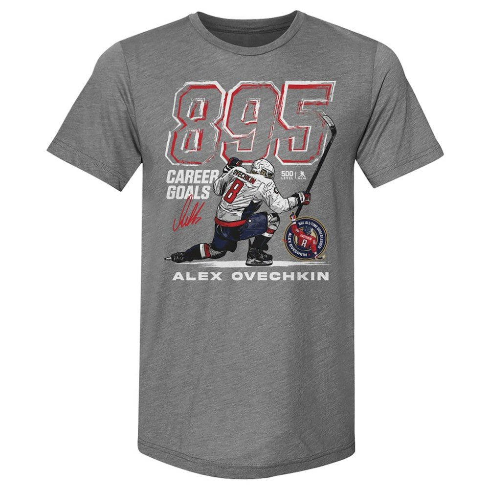 Alexander Ovechkin Washington Capitals 500 Level NHL All-Time Leading Goal Scorer Tri-Blend Grunge T-Shirt - Gray - NHL