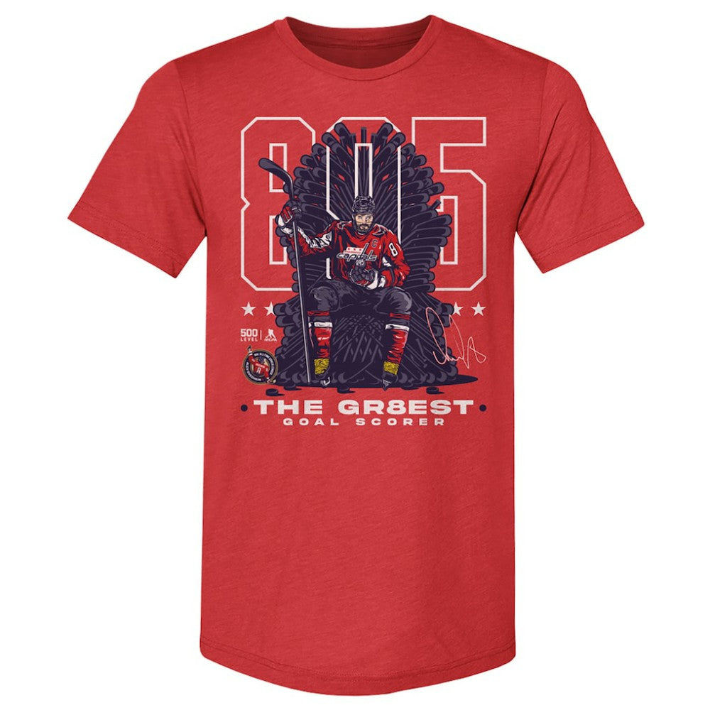 Alexander Ovechkin Washington Capitals 500 Level NHL All-Time Leading Goal Scorer Tri-Blend Throne T-Shirt - Red - NHL