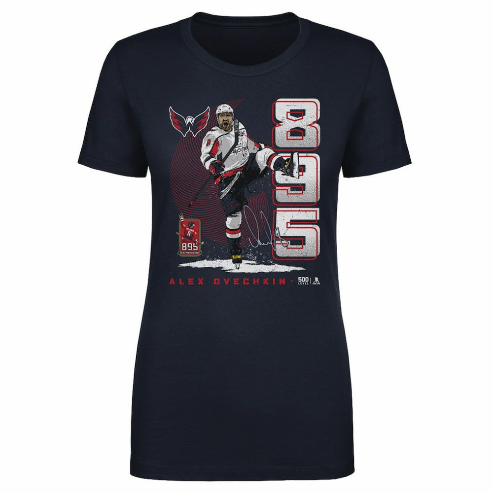 Alexander Ovechkin Washington Capitals 500 Level Women's NHL All-Time Leading Goal Scorer Vertical T-Shirt - Navy - NHL