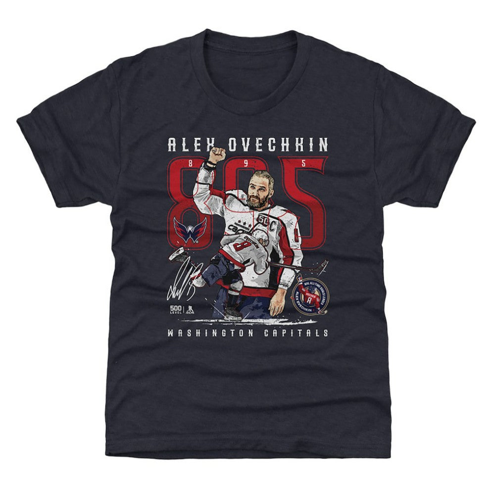 Alexander Ovechkin Washington Capitals 500 Level Youth NHL All-Time Leading Goal Scorer The Shot T-Shirt - Navy - NHL
