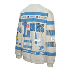 Detroit Lions All Over Print Vintage Fleece Crewneck Sweatshirt Heather Gray | Mitchell & Ness
