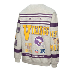Minnesota Vikings All Over Print Vintage Fleece Crewneck Sweatshirt Heather Gray | Mitchell & Ness